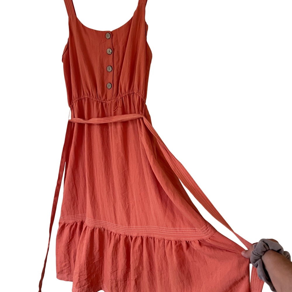 LC Lauren Conrad Cottage Core Dress‎ Coral Orange Tiered Buttons Midi Womens XL